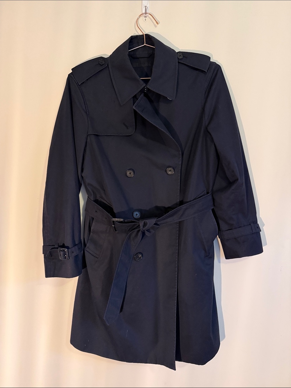 Uniqlo Navy Double-Breasted Trench Coat with Belt